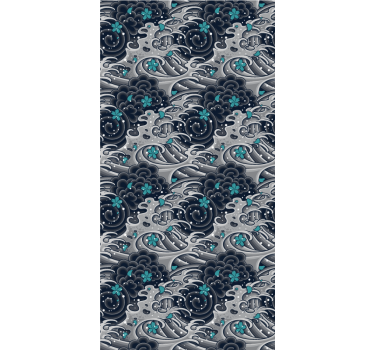 Store enrouleur original vagues fleuries de l'océan - TenStickers