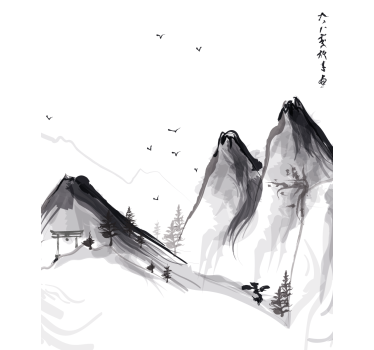 Store enrouleur salon hiver japonais avec montagnes - TenStickers