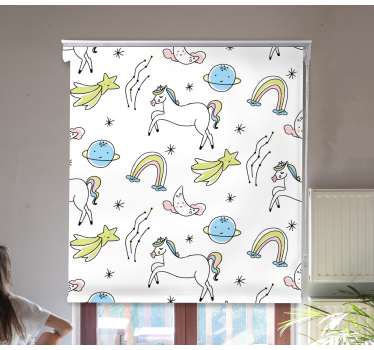 Store enrouleur chambre enfant licornes blanches et étoiles - TenStickers