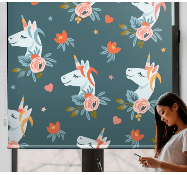 Store enrouleur chambre enfant charmantes licornes bleues - TenStickers