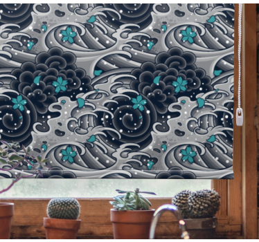 Store enrouleur original vagues fleuries de l'océan - TenStickers