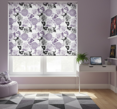 Store enrouleur chambre ado motif floral violet et noir - TenStickers