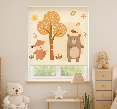 Store enrouleur chambre enfant animaux de la forêt beige - TenStickers