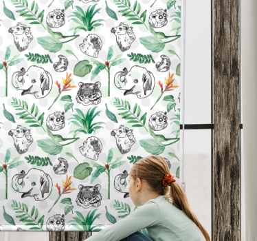 Store enrouleur chambre enfant animaux de la jungle verte - TenStickers