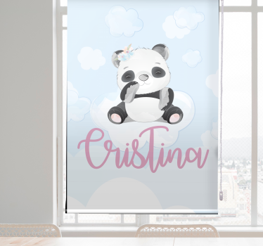 Store enrouleur chambre enfant bébé panda assis avec son nom - TenStickers
