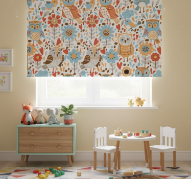 Store enrouleur chambre enfant hiboux colorés fleurs - TenStickers