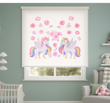 Store enrouleur chambre enfant licorne rose et fleurs - TenStickers