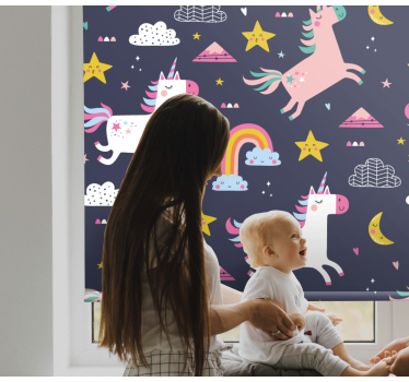 Store enrouleur chambre enfant licornes et étoiles - TenStickers