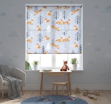 Store enrouleur chambre enfant motif forêt hiver renard - TenStickers