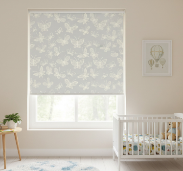 Store enrouleur chambre enfant motif papillons gris et blanc - TenStickers