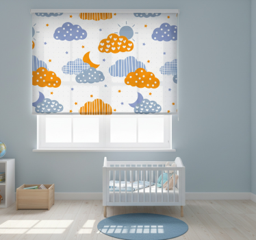 Store enrouleur chambre enfant nuages orange et bleu - TenStickers