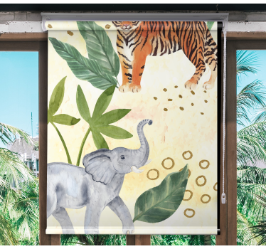 Store enrouleur chambre enfant rencontre animaux tropicaux - TenStickers