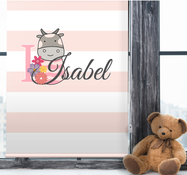 Store enrouleur chambre enfant vache avec fleurs et nom - TenStickers