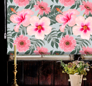 Store enrouleur salon hibiscus et fleurs - TenStickers