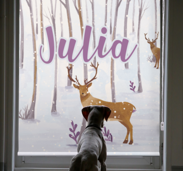 Store enrouleur chambre enfant cerf dans la neige avec nom - TenStickers