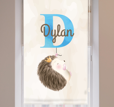 Store enrouleur chambre enfant hérisson avec initiale et nom - TenStickers