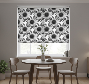 Store enrouleur salle à manger tournesols noir et blanc - TenStickers