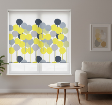 Store enrouleur salon art minimaliste cercles jaunes et gris - TenStickers