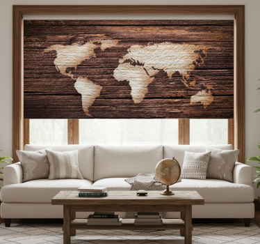 Store enrouleur salon carte du monde en bois marron - TenStickers