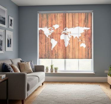 Store enrouleur salon carte du monde sur bois - TenStickers