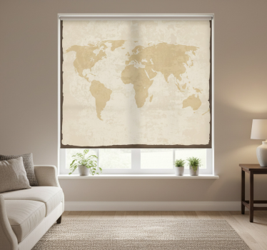 Store enrouleur salon carte du monde vintage blanc beige - TenStickers
