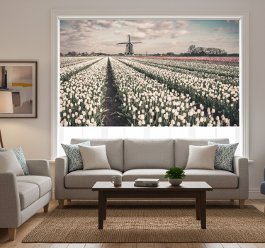 Store enrouleur salon champ de tulipes et moulin - TenStickers