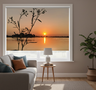 Store enrouleur salon coucher de soleil sur le lac - TenStickers