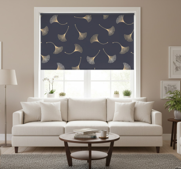 Store enrouleur salon feuille de ginkgo marine et or - TenStickers
