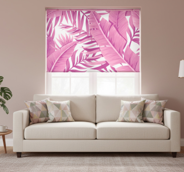 Store enrouleur salon feuilles de palmier roses tropicales - TenStickers