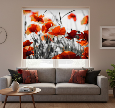 Store enrouleur salon fleurs coquelicot rouge noir - TenStickers