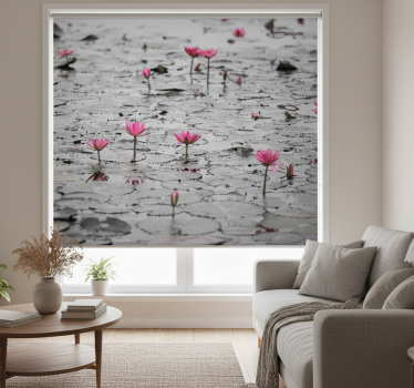 Store enrouleur salon fleurs de loto sur eau gris - TenStickers