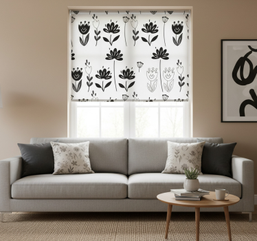 Store enrouleur salon fleurs noires et blanches - TenStickers