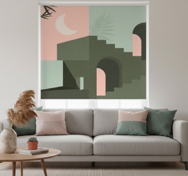 Store enrouleur salon formes murales roses et turquoises - TenStickers