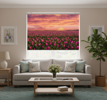 Store enrouleur salon lever de soleil et tulipes - TenStickers
