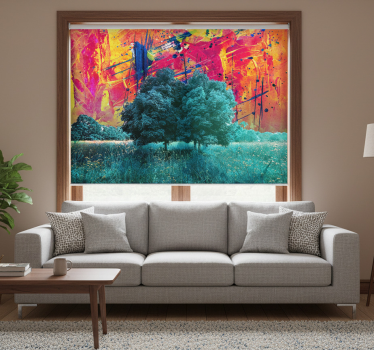 Store enrouleur salon paysage coloré avec arbres - TenStickers