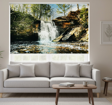 Store enrouleur salon paysage de forêt avec cascade - TenStickers