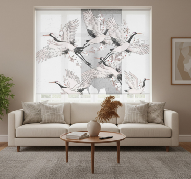 Store enrouleur salon rayures artistiques oiseaux orientaux - TenStickers