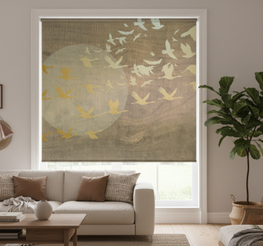 Store enrouleur salon soleil oriental doré avec oiseaux - TenStickers