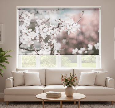 Store enrouleur salon style féminin fleurs cerisier blanc - TenStickers