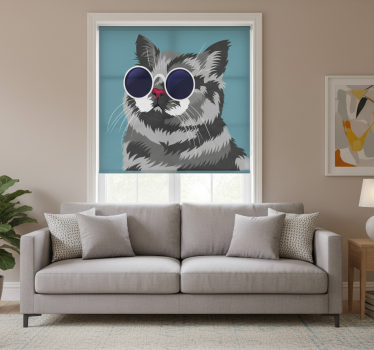 Store enrouleur salon tableau drôle de chat gris - TenStickers