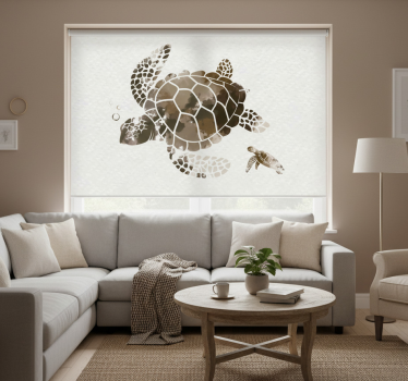 Store enrouleur salon tortue aquarelle marron - TenStickers