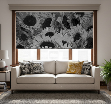 Store enrouleur salon tournesol noir et blanc - TenStickers