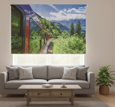 Store enrouleur salon train rouge dans la forêt - TenStickers
