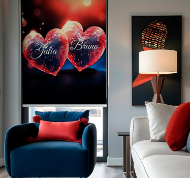 Store enrouleur salon personnalisable coeurs avec nom - TenStickers