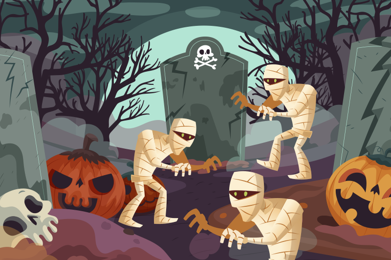 Set de table halloween momies Émergeant du cimetière - TenStickers
