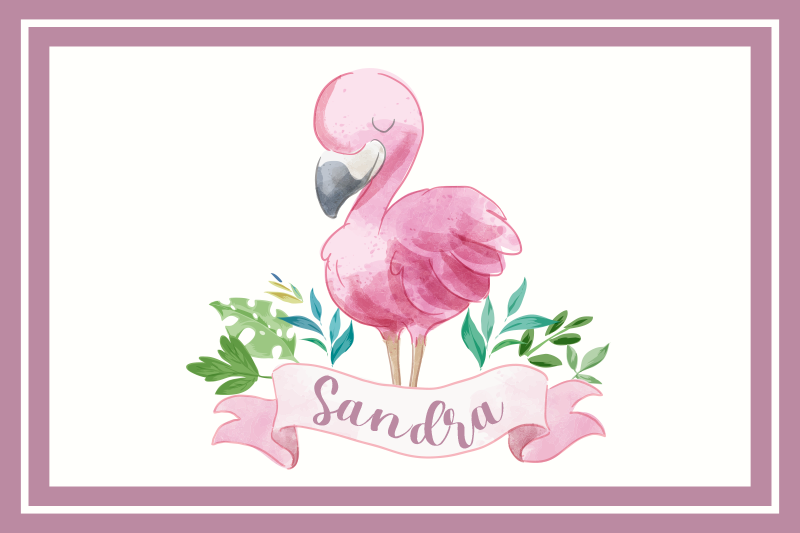 Set de table avec prénom flamant rose avec ruban - TenStickers