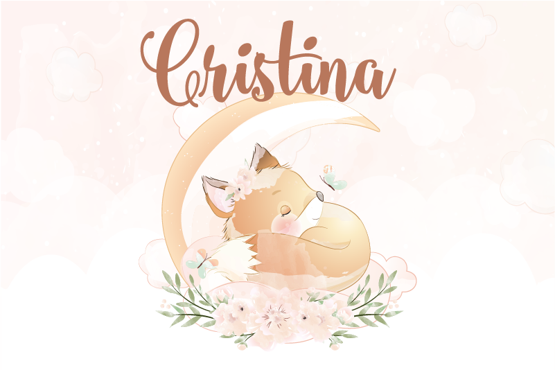 Set de table avec prénom illustration renard mignon - TenStickers