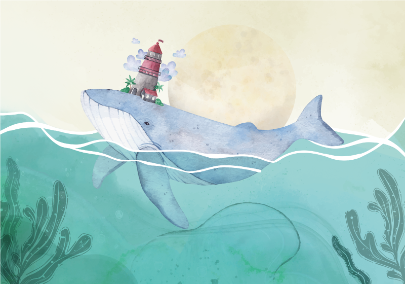 Set de table enfant baleine avec phare - TenStickers