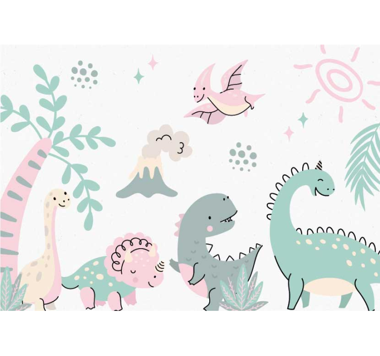 Tapisserie pour chambre bébé dinosaures pastels - TenStickers