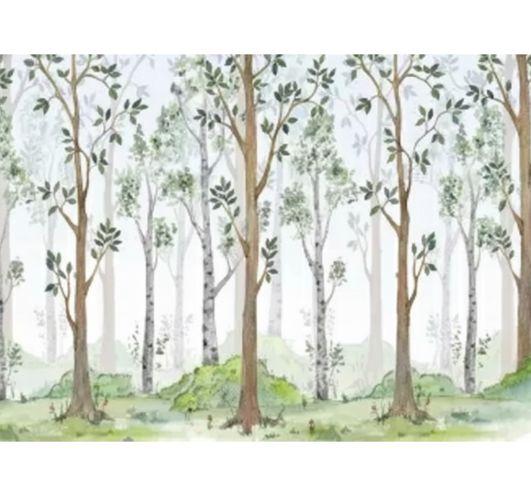 Papier peint forêt motif botanique minimaliste - TenStickers